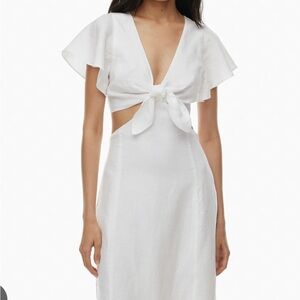Aritzia Elba Linen White Tie-Front Dress